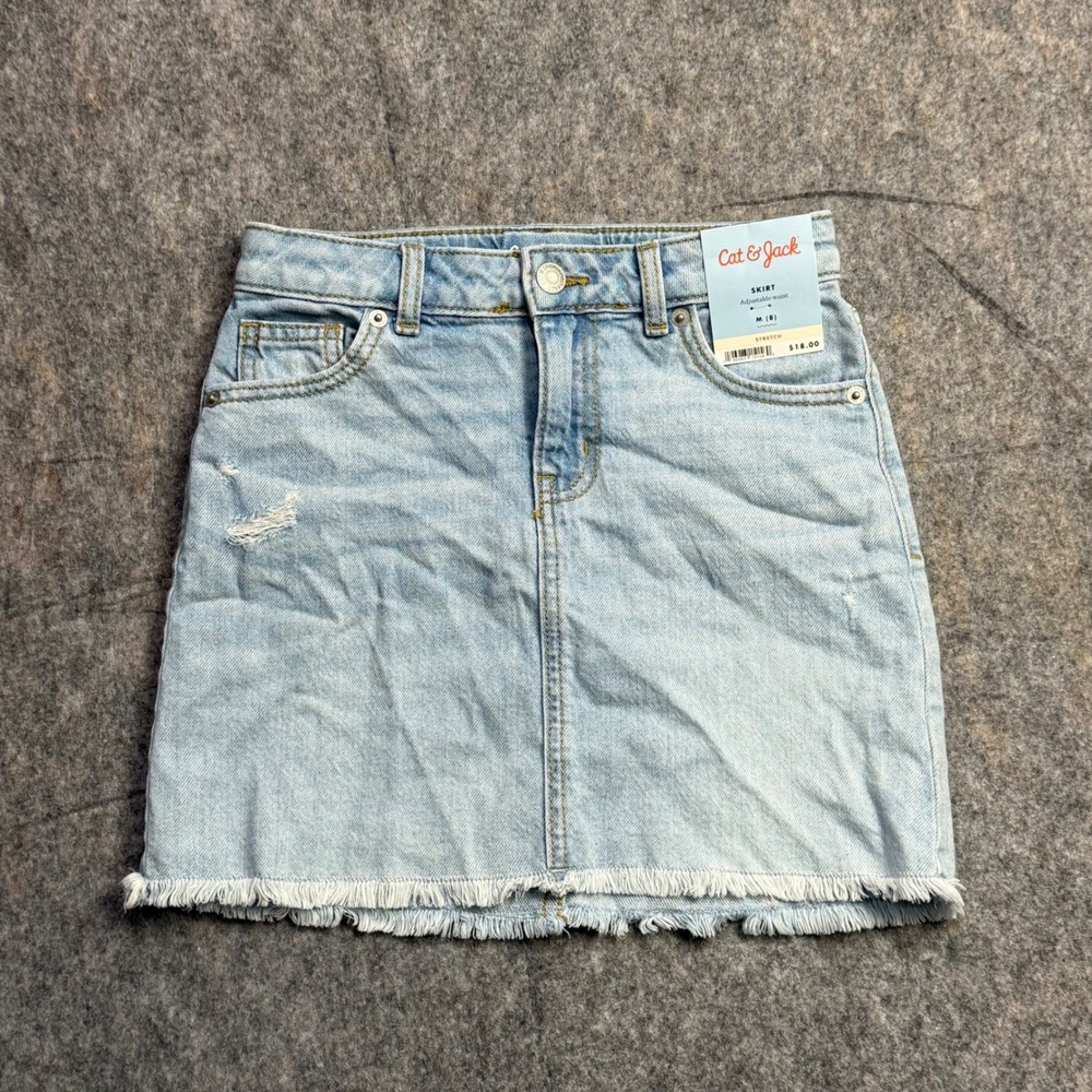 New! Cat‎ & Jack Girls Size M 8 Light Wash Denim Skirt NWT Adjustable Waist